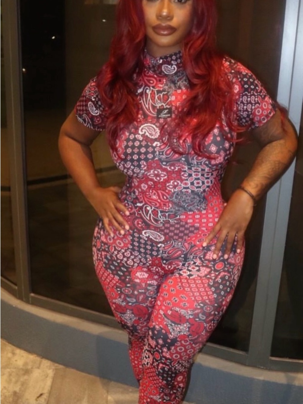 Jlorraine Red Paisley Print Stretch Jumpsuit